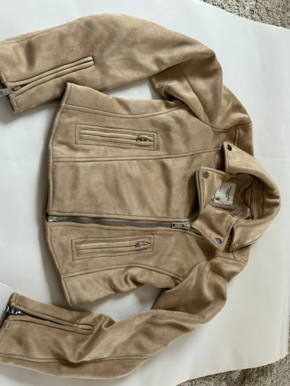 Abercrombie & Fitch Vegan Leather Moto Jacket Women’s Tan Size XXS Great Cond